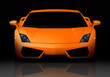 Bright orange modern supercar in studio. Front view.