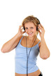 Pretty girl listening to the music.