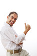 Happy man showing thumbs up sign. Isolated on white.