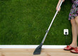 woman with a vacuum cleaner ,green energy concept.