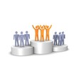 Winning team celebrating on podium. 3d rendered image.