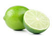 green lemon and slice isolated on white