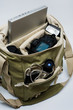 The camera, lens, flash and laptop in a bag
