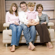 Happy family on sofa