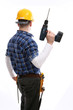 Construction worker holding an electric hand drill