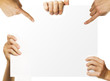 hands holding blank advertisement paper