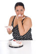 chubby girl enjoy in taste of delicious cake