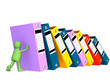 3d puppet, supporting falling folders. Object over white