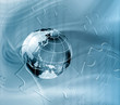 Blue geography abstract background with  planet and puzzle