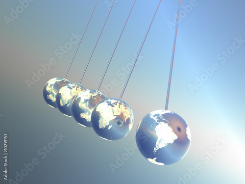 Illustration: Newton cradle pendulums in Earth-Look Newton cradle pendulums in Earth-Look