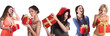 Girls with gifts on a white background
