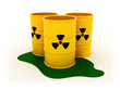 3d illustration of three radioactive barrels on white background