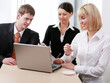 : Portrait of businesspeople looking at the monitor of laptop
