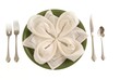 Elegant green table setting Folded linen napkin on a green plate