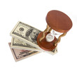 Dollar and hourglass on white background