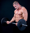 Man with a bar weights in hands training