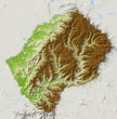Lesotho. Shaded relief map, colored for elevation.