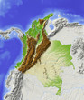Colombia. Shaded relief map, colored for elevation.