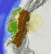 Ecuador. Shaded relief map, colored for elevation.