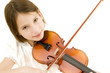 young girl with violin focused on hand isolated on white