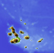 Galapagos Islands. Shaded relief map, colored for elevation.