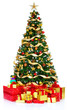 Christmas Tree  and Gifts. Over white background.