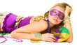 young and beautiful caucasian in colorful mardi gras