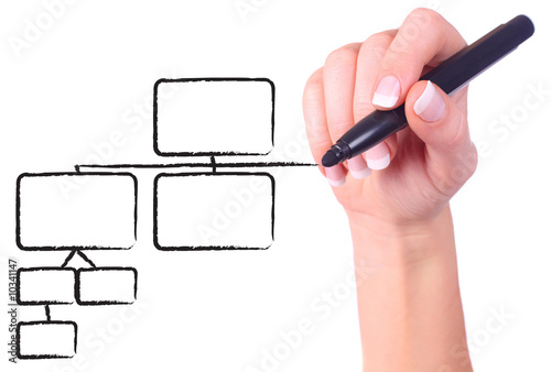 Foto: Female hand drawing black chart in whiteboard Female hand drawing black chart in whiteboard