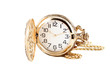 gold pocket watch with chain isolated on a white background