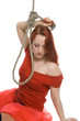 The beautiful girl in a red dress, thinks of suicide