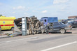 Car crash on major highway . Ambulance in background. Car crash on major highway . Ambulance in background.
