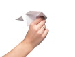 The female hand starts the paper plane