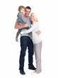 Isolated portrait of a happy young family