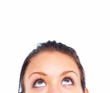 Woman looking up over copyspace