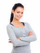Modern young woman smiling at copyspace