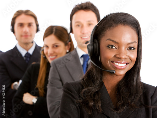 Photo: business customer support team with headsets isolated business customer support team with headsets isolated