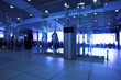 Blue gates in airport terminal, Moscow, Russia