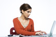 Photo: Serious young woman shopping online Serious young woman shopping online