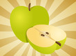 Apple illustration whole and half cross-section isometric view