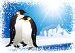 Penguins and snowflake frame, vector illustration