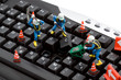 computer repair concept - workers repairing keyboard computer repair concept - workers repairing keyboard