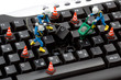 computer repair concept - workers repairing keyboard computer repair concept - workers repairing keyboard