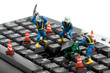 computer repair concept - workers repairing keyboard computer repair concept - workers repairing keyboard