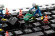 computer repair concept - workers repairing keyboard computer repair concept - workers repairing keyboard
