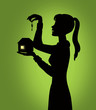 woman silhouette on the  green  background