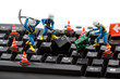 computer repair concept - workers repairing keyboard computer repair concept - workers repairing keyboard