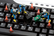 computer repair concept - workers repairing keyboard computer repair concept - workers repairing keyboard