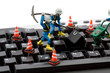 computer repair concept - workers repairing keyboard computer repair concept - workers repairing keyboard