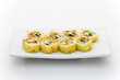 Hot tempura maky with salmon, eel, and filadelfia chees