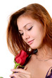 Beautiful girl with rose  isolated on white background